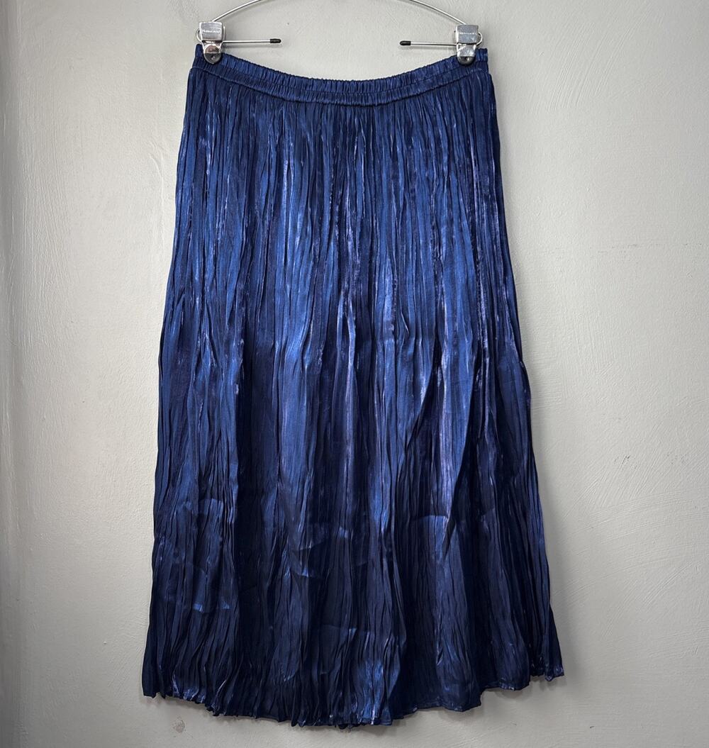 Metallic Blue Pleated Satin Skirt Plus Size 16W Broomstick Whimsigoth Rave Fairy